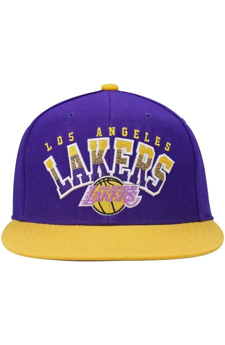 Mitchell & Ness Men's Mitchell & Ness Purple/Gold Los Angeles Lakers Hardwood Classics Gradient Wordmark Snapback Hat, Alternate, color,