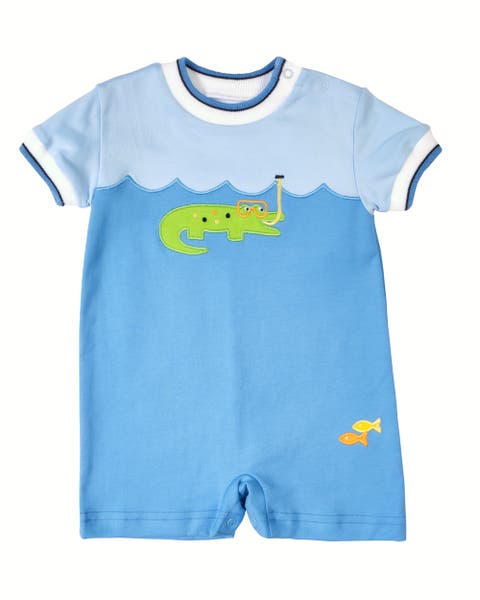 Knit Shortall With Scuba Alligator (Baby)