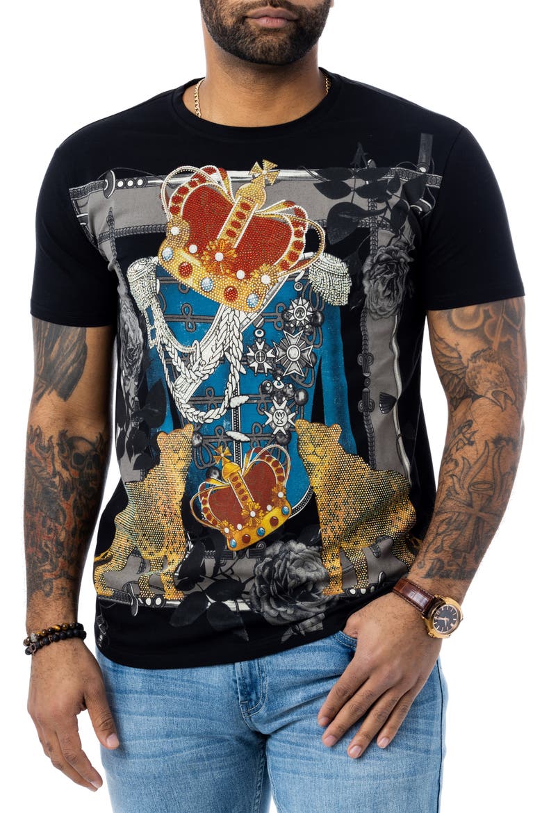 Royal Cheetah Rhinestone Graphic T-Shirt, Main, color, BLACK
