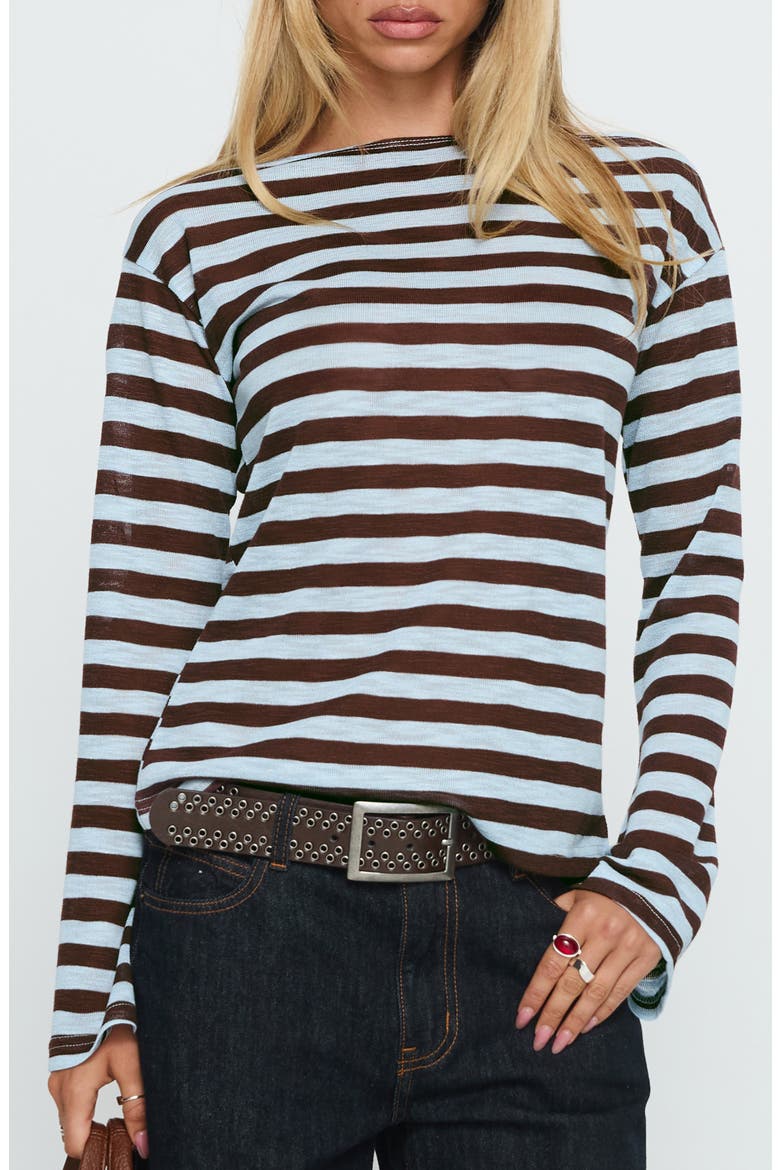 Bateau Neck Stripe Knit Top, Main, color, BLUE STRIPE