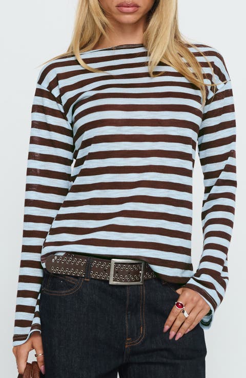 Bateau Neck Stripe Knit Top
