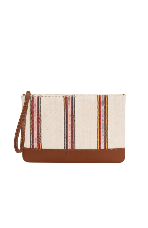 Kai & Vrosi K'ai & Vrosi Antiochia Calfskin & Handloomed Fabric Clutch In Brown