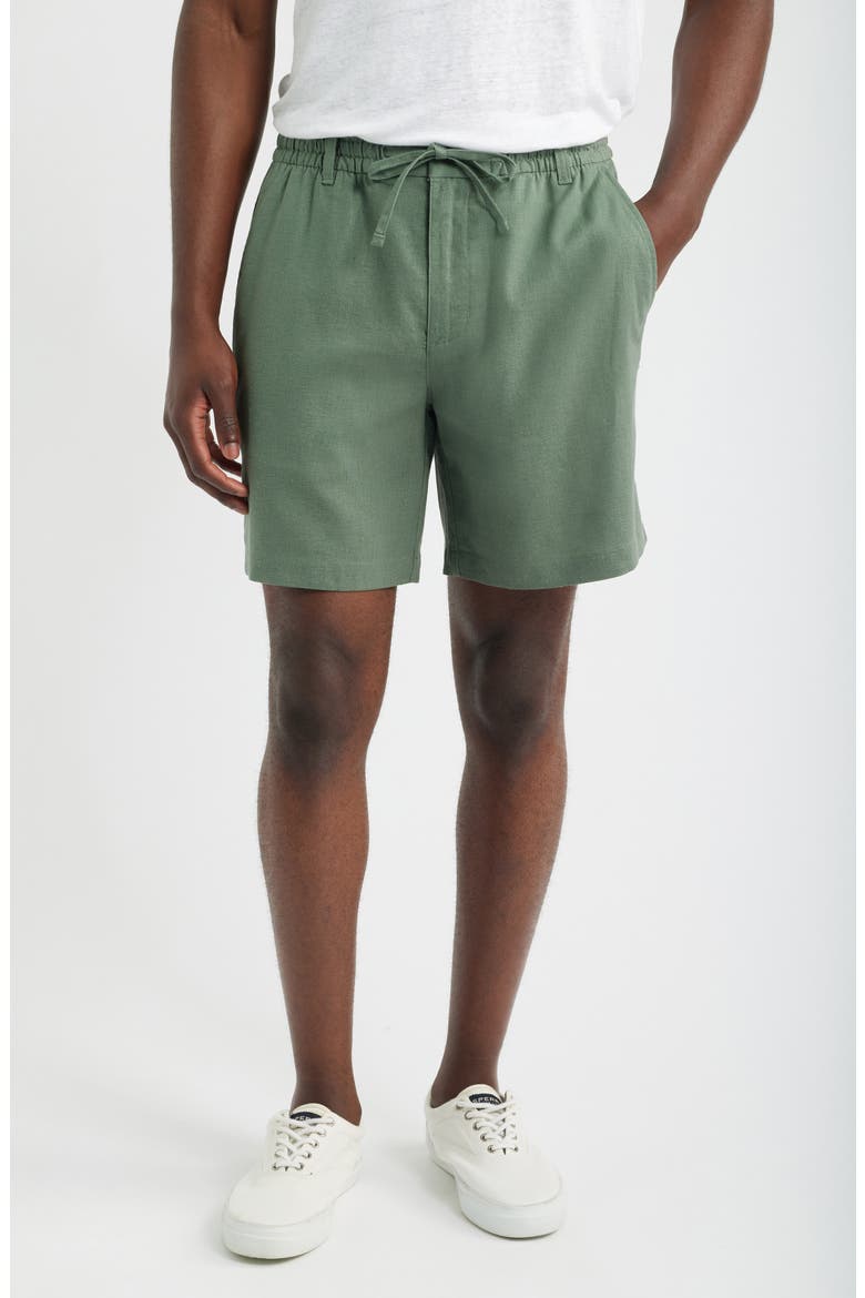 Linen Blend Drawstring Shorts, Main, color, CACTUS