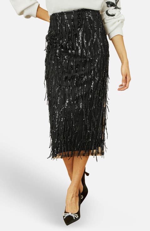 Hanging Sequin Fitted Midi Skirt