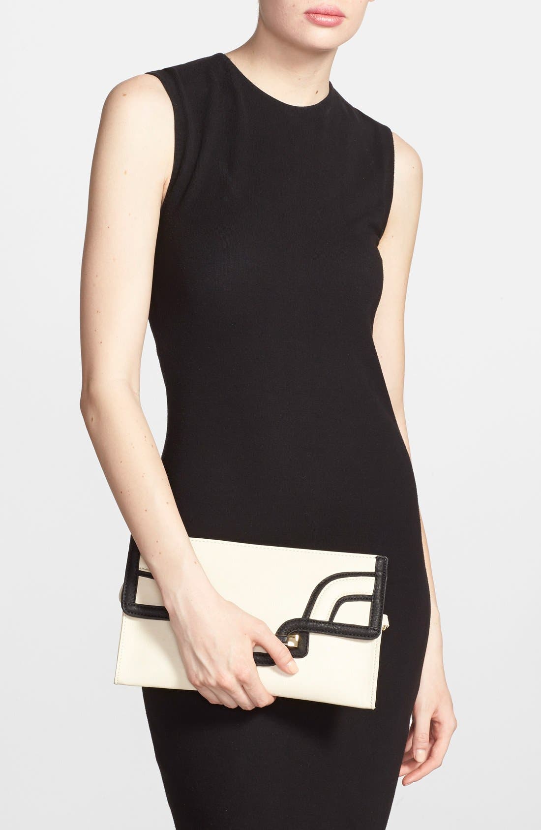 'Lia' Clutch, Alternate, color, BONE/ BLACK