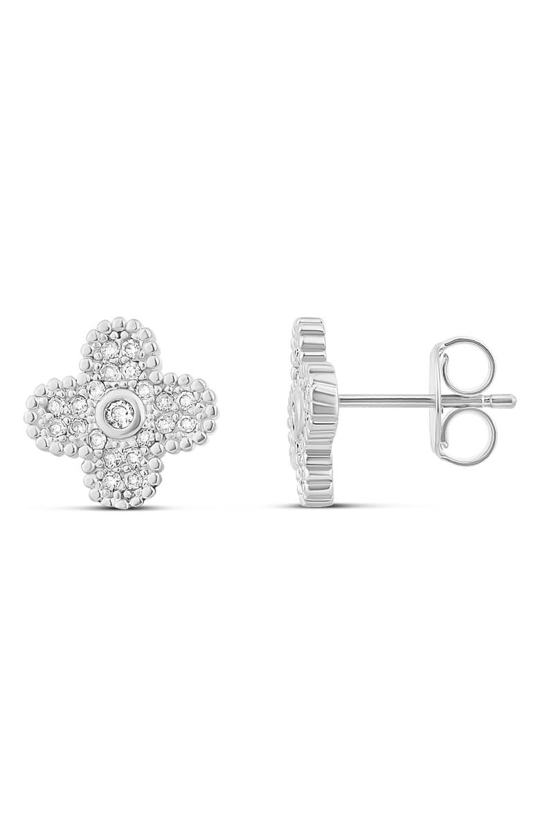 SHYMI Pavé Clover Stud Earrings, Main, color, Silver