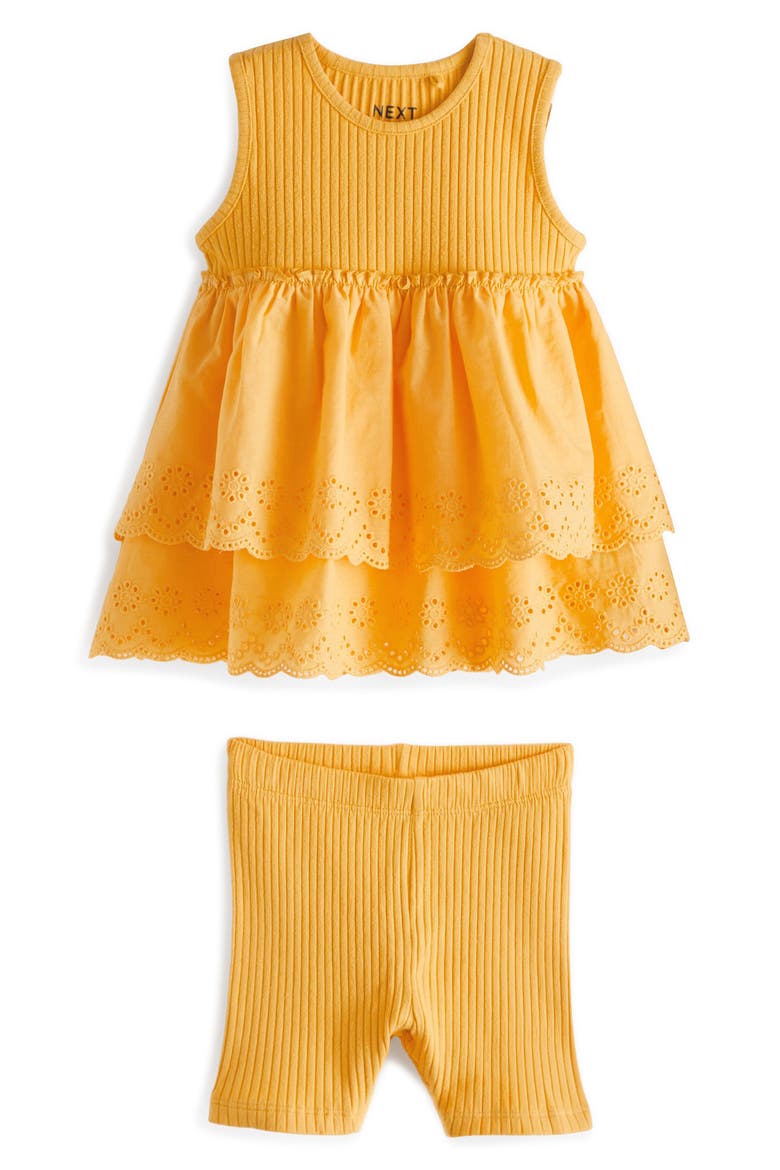 Kids' Eyelet Accent Sleeveless Cotton Top & Bike Shorts Set, Main, color, YELLOW