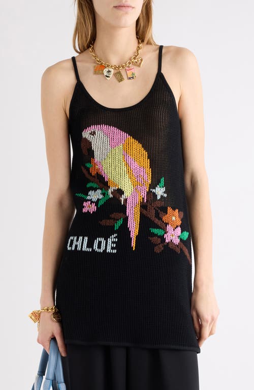 Chloé Parrot Mesh Sleeveless Cotton Minidress in Black at Nordstrom, Size Small