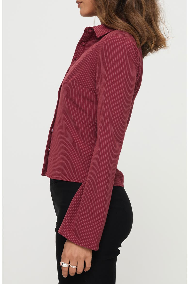 Anni Pinstripe Long Sleeve Button-Up Shirt, Alternate, color, RED