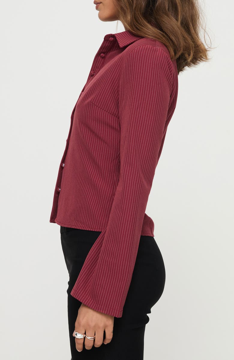 Princess Polly Anni Pinstripe Long Sleeve Button-Up Shirt, Alternate, color, Red