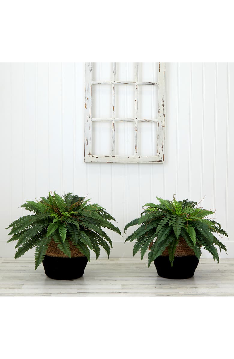 NEARLY NATURAL 23-in Artificial Boston Fern Plant with Handmade Jute & Cotton Basket DIY KIT, Alternate, color, Green