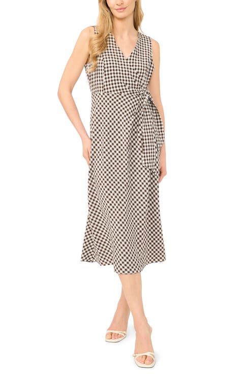 Gingham Sleeveless Faux Wrap Dress