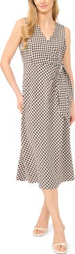 Halogen® Gingham Sleeveless Faux Wrap Dress