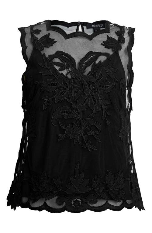 Allsaints Womens Black Rye Regular-fit Embroidered Sleeveless Woven Top In Black