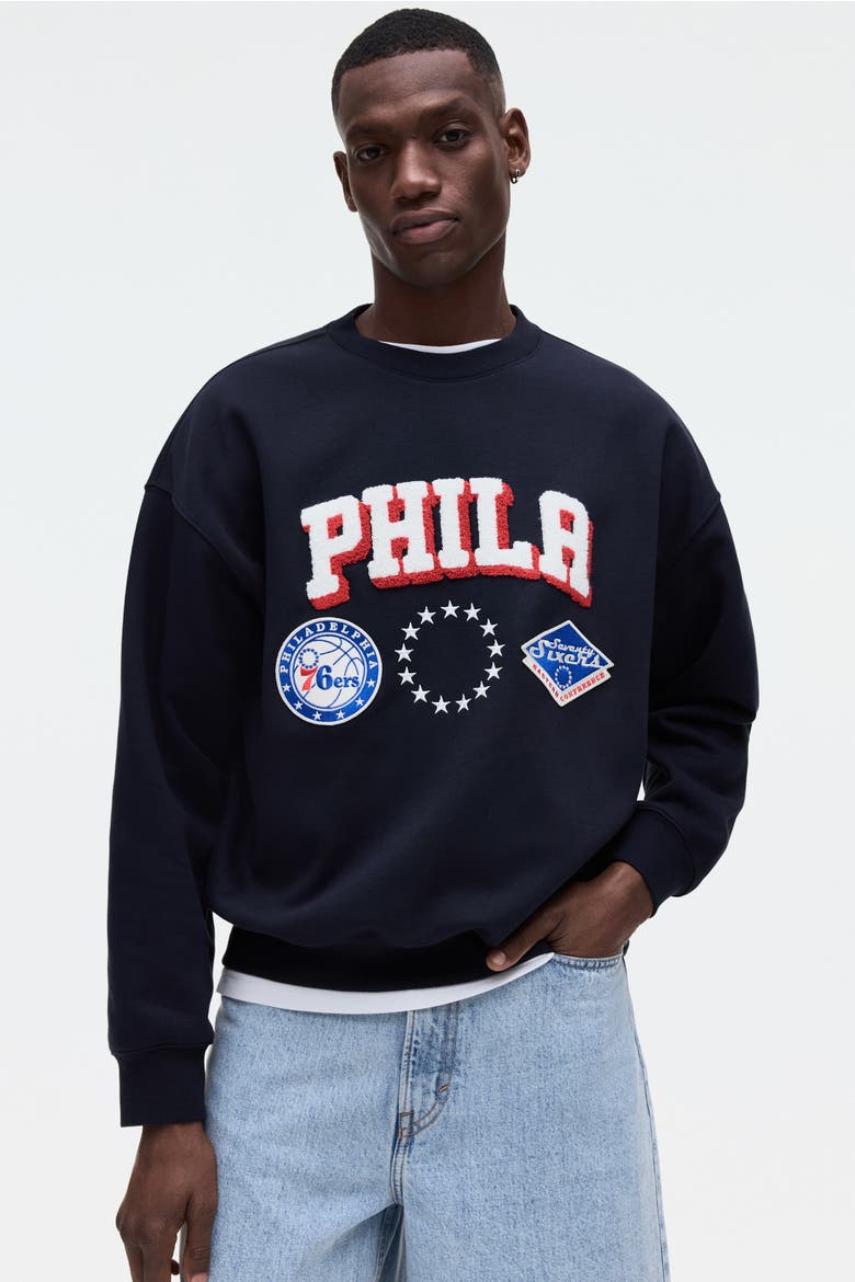 Oversized Fit Printed Sweatshirt, Main, color, Navy blue/NBA
