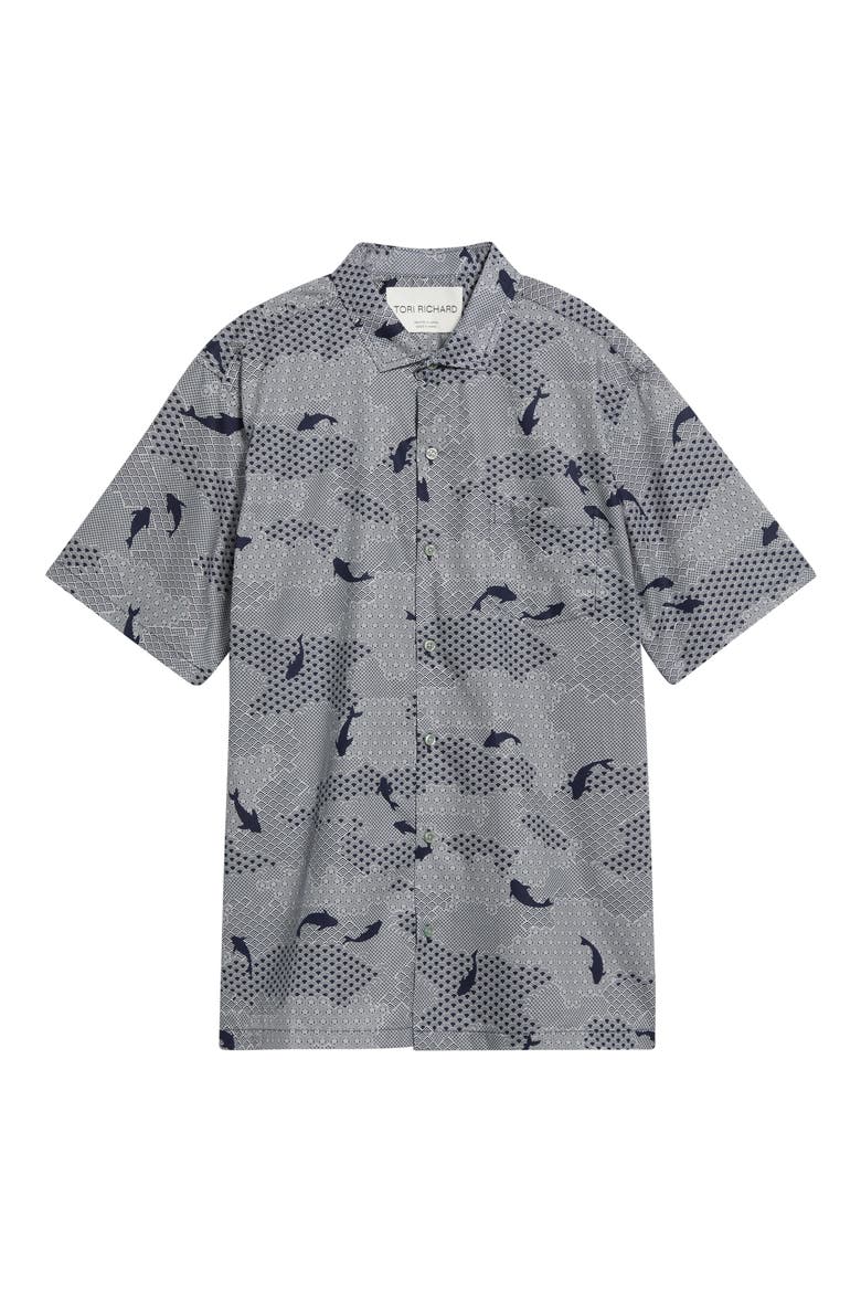 Katazome Short Sleeve Button Up Shirt, Main, color, MIDNIGHT