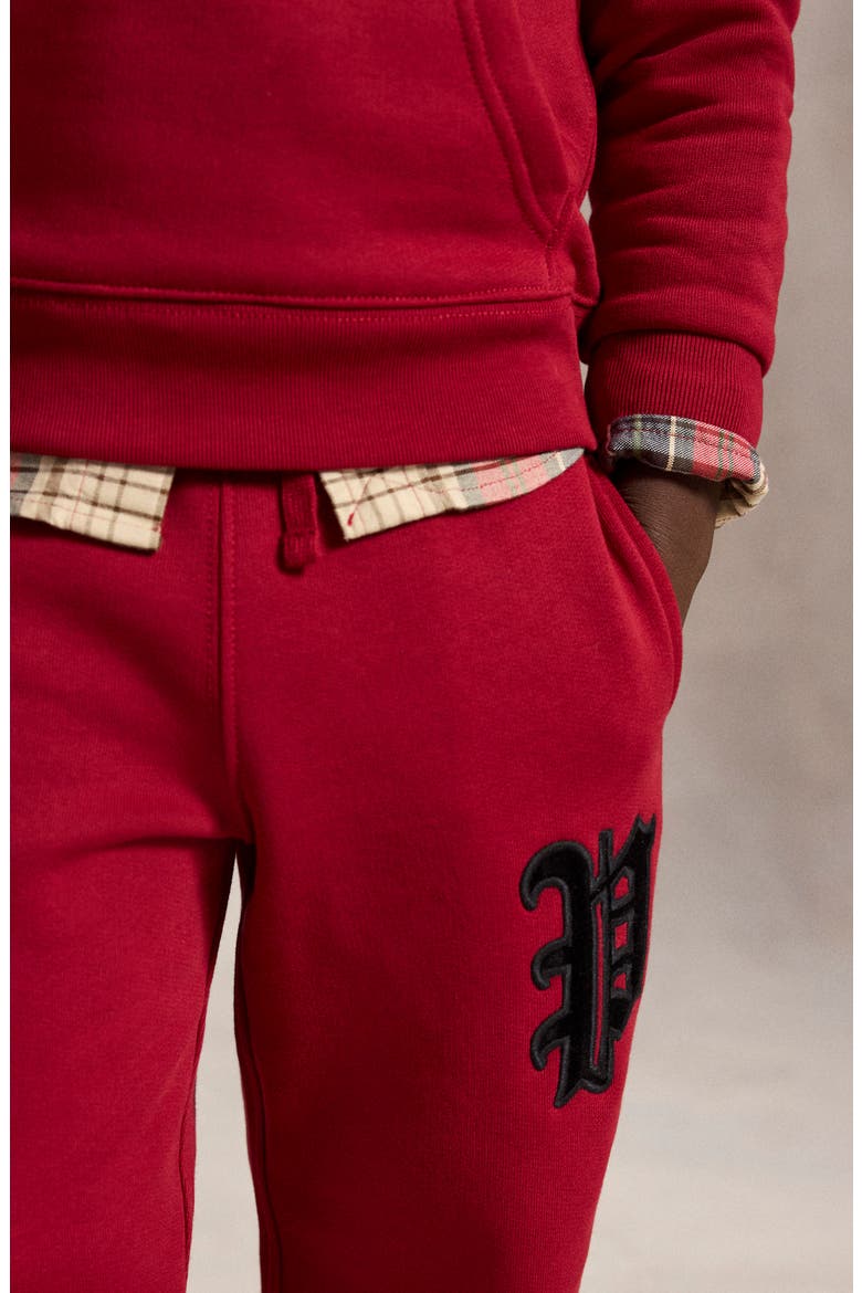 Kids' Velvet Appliqué Fleece Sweatpants, Alternate, color, EATON RED