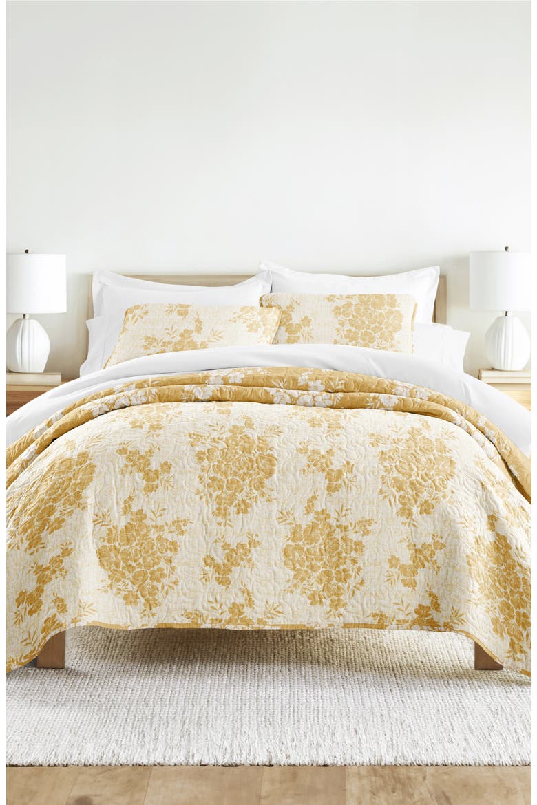 Pattern Reversible Quilt & Sham Set, Alternate, color, MUSTARD