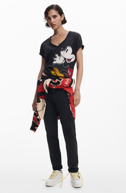 Desigual Mickey Mouse Embellished V-neck T-shirt In Black