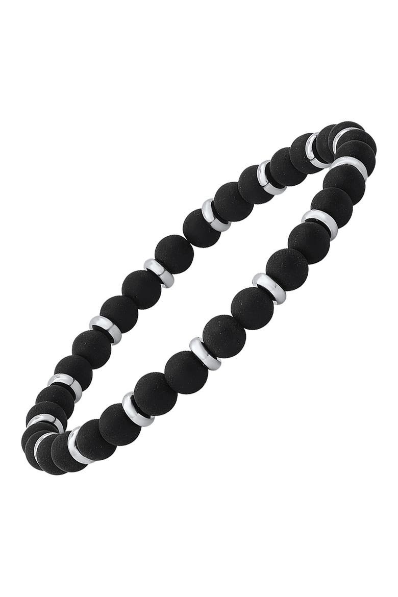 Black Lava Stone & Stainless Steel Bracelet, Alternate, color, BLACK/ METALLIC