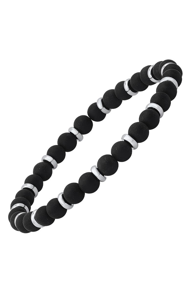 HMY JEWELRY Black Lava Stone & Stainless Steel Bracelet, Alternate, color, Black/ Metallic