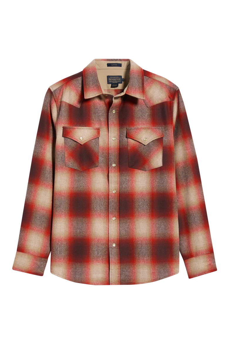 Canyon Plaid Wool Western Shirt, Alternate, color, RED/ TAN MIX OMBRE