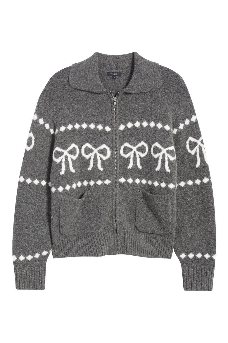 Rhea Bow Zip Cardigan, Alternate, color, CHARCOAL BOWS