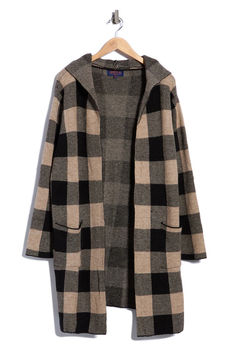 Buffalo Plaid Hooded Cardigan, Main, color, BUFFALO PLAID MOCHA