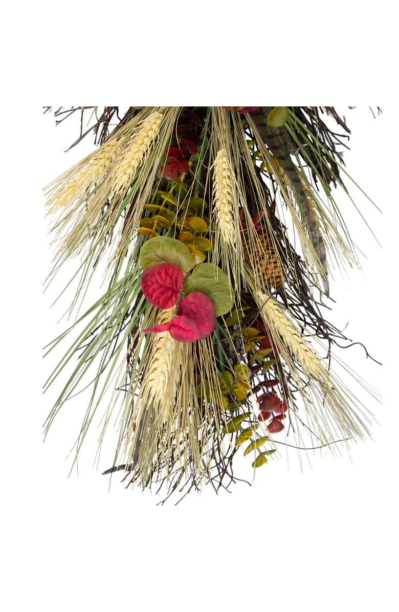 Northlight Wheat and Pinecone Artificial Fall Harvest Teardrop Swag with Burlap Bow - 24", Alternate, color, Red