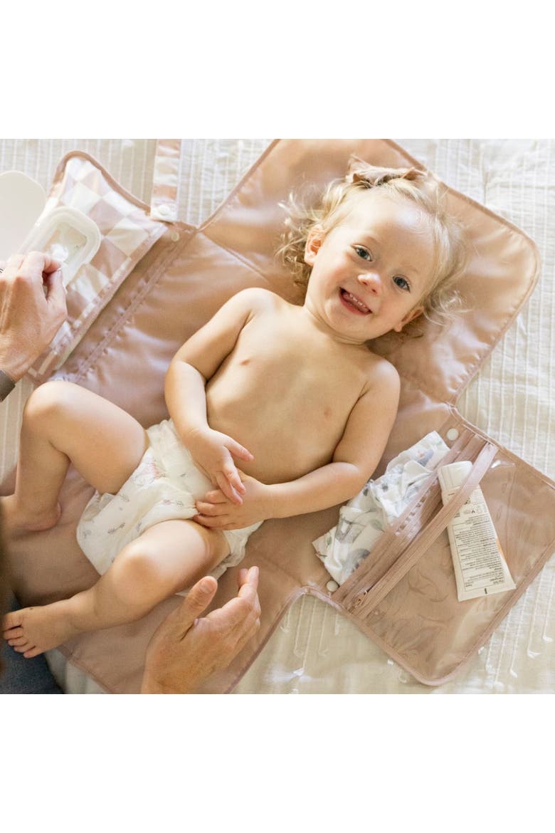 Portable/Foldable Waterproof Diaper Changing Pad with Smart Wipes Pocket, Alternate, color, Beige Checkers