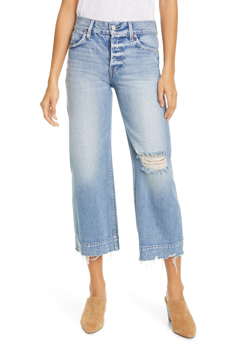 TRAVE Audrey Ripped High Waist Wide Leg Crop Jeans, Main, color, 