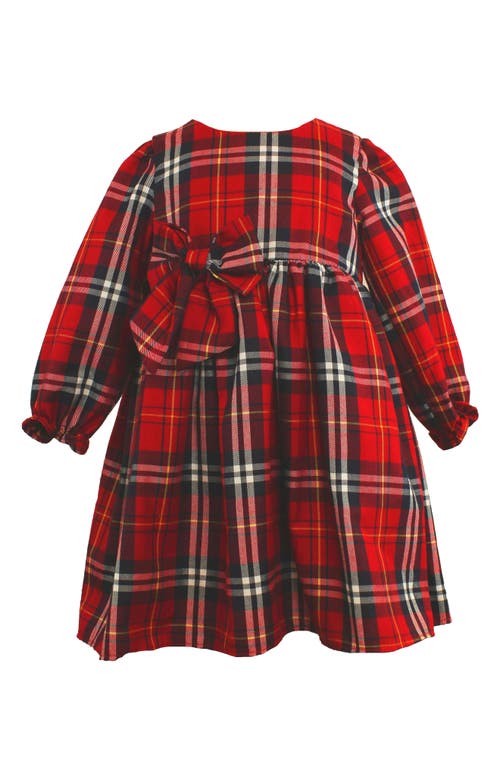 Popatu Kids' Plaid Bow Accent Long Sleeve Cotton Dress in Red 