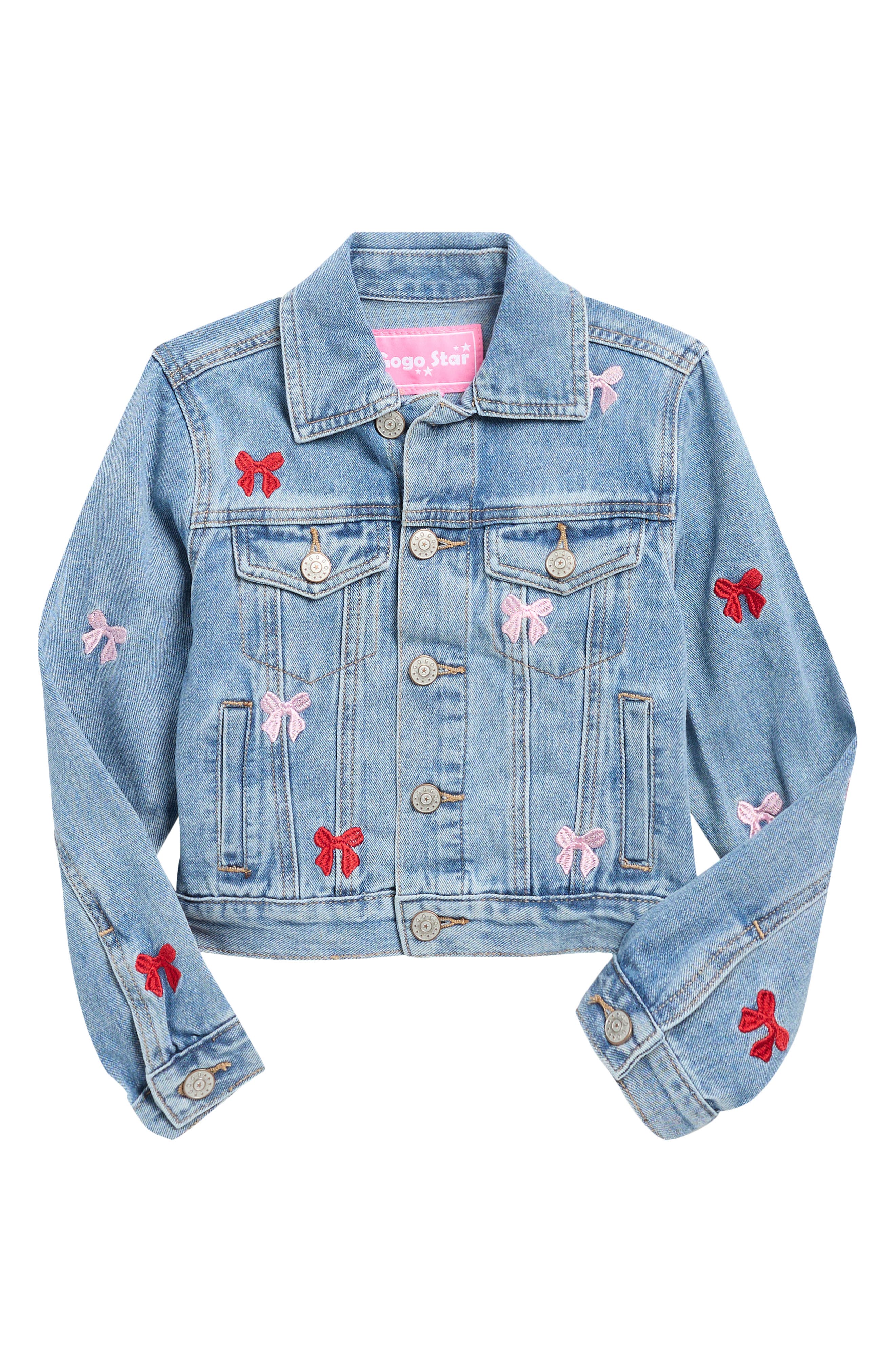 GOGO STAR Kids' Bow Embroidered Denim Jacket