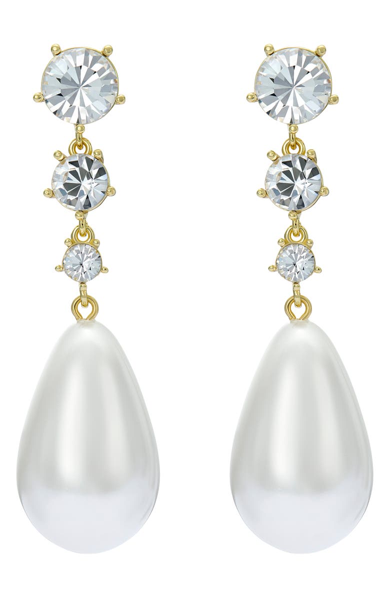 Ted Baker Pearsti Faux Pearl Drop Earrings, Main, color, Gold Tone White Clear Crystal
