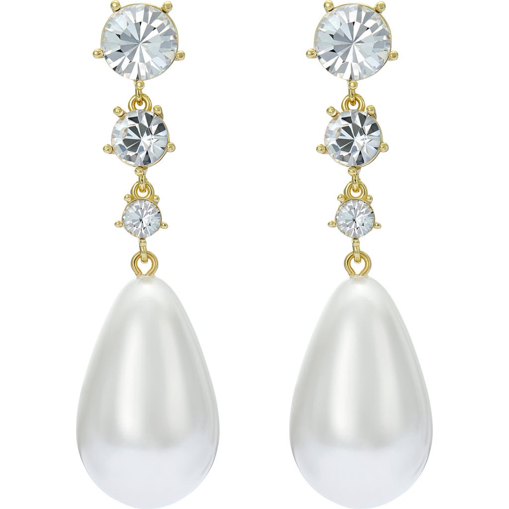 Ted Baker Pearsti Faux Pearl Drop Earrings In Gold Tone White Clear Crystal