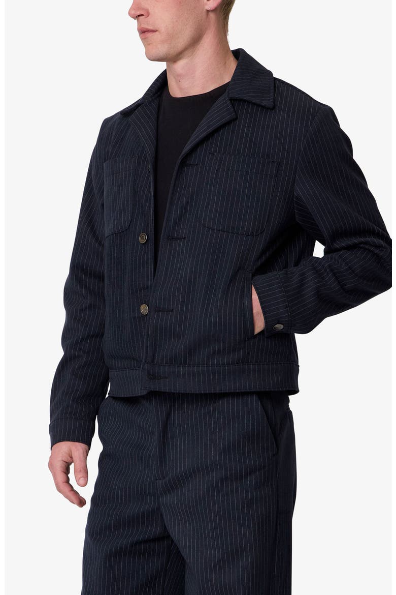 Pinstripe Trucker Jacket, Alternate, color, BLACK/ WHITE