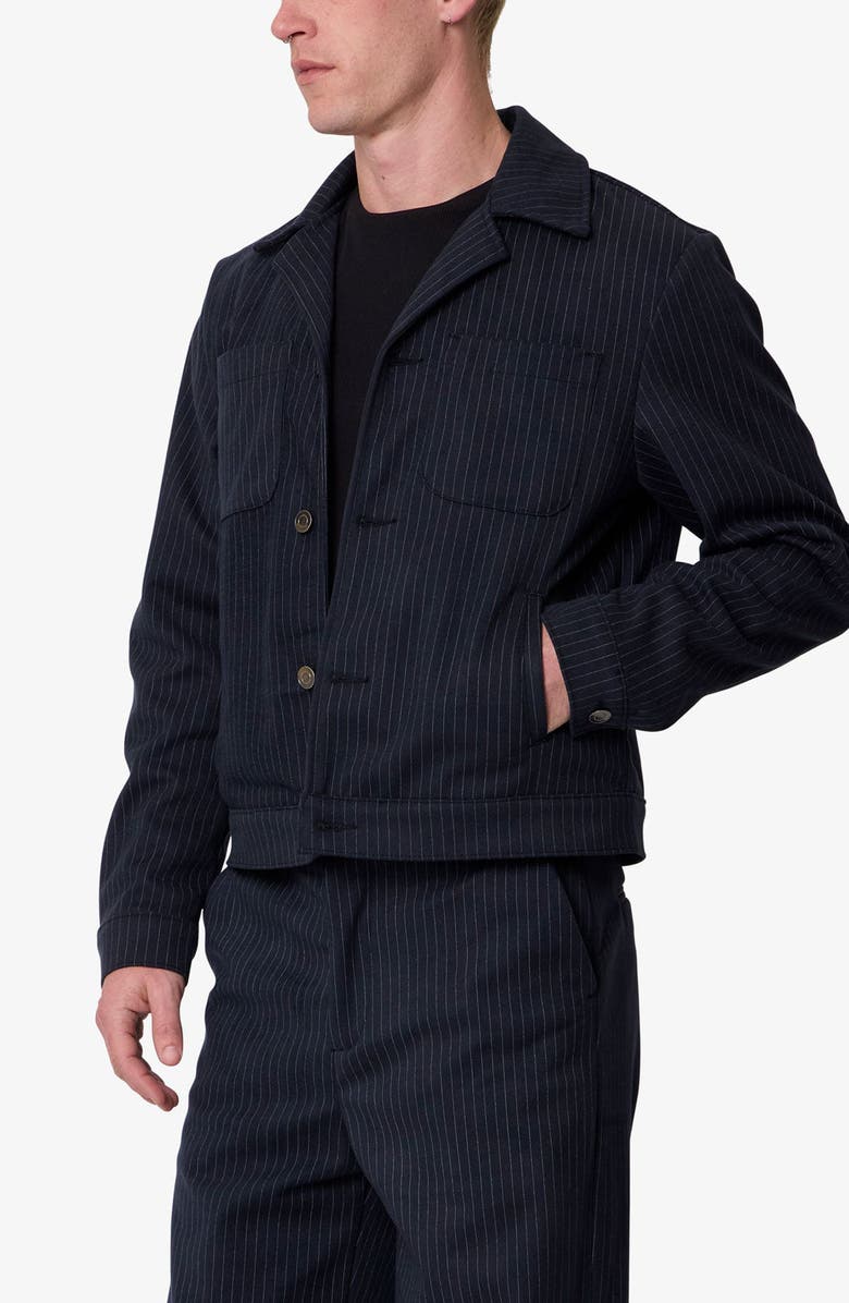 mnml Pinstripe Trucker Jacket, Alternate, color, Black/ White