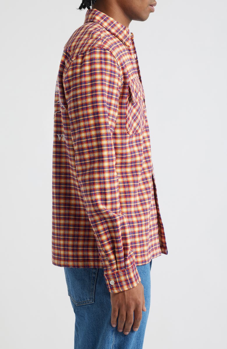 Billionaire Boys Club Skyline Embroidered Plaid Button-Up Shirt, Alternate, color, Red