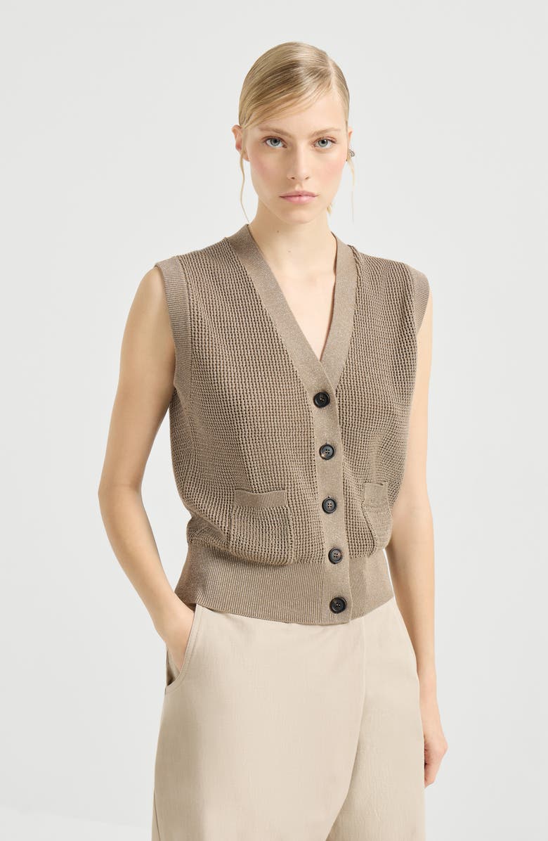 Brunello Cucinelli Sparkling cotton cardigan, Main, color, Walnut