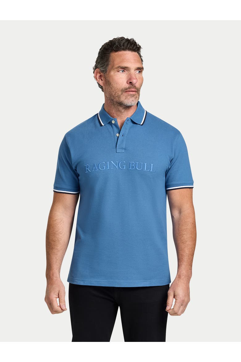 Short Sleeve Embroidery Pique Polo, Main, color, Denim Blue