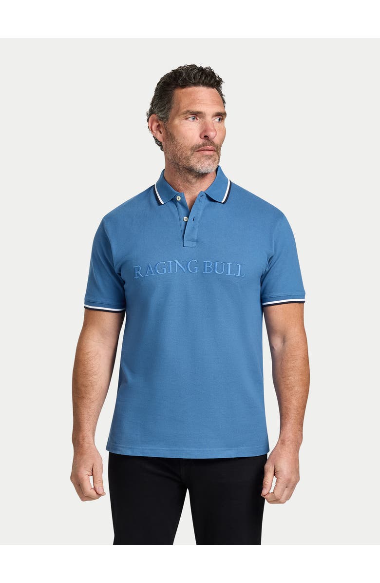 Raging Bull Short Sleeve Embroidery Pique Polo, Main, color, Denim Blue