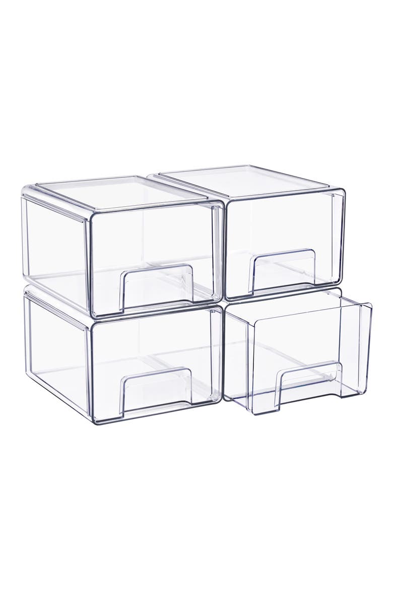4-Pack Large Clear Stackable Drawers, Main, color, CLEAR