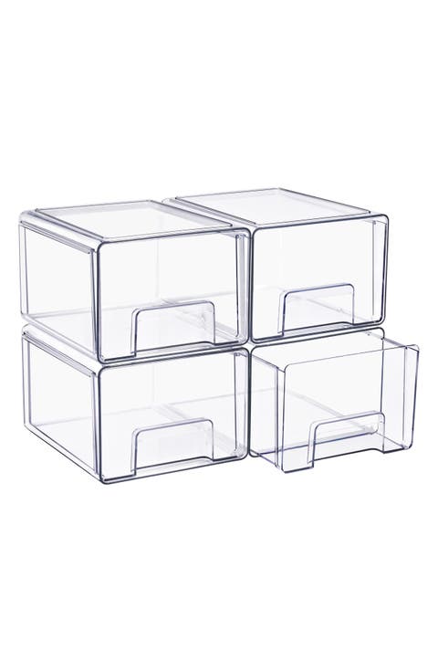 4-Pack Large Clear Stackable Drawers