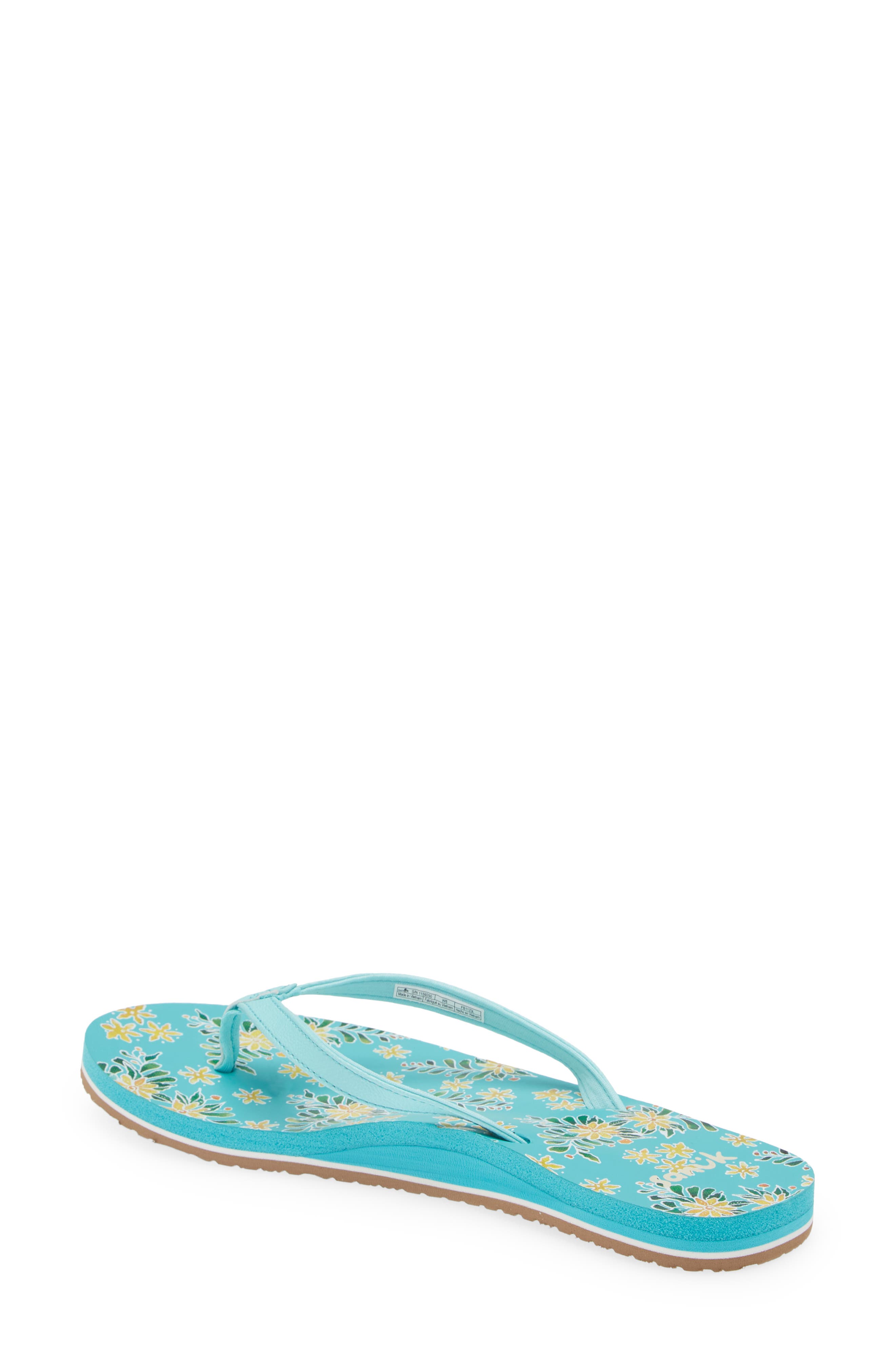Sanuk Yoga Joy Floral Flip Flop, Alternate, color, Aqua Splash
