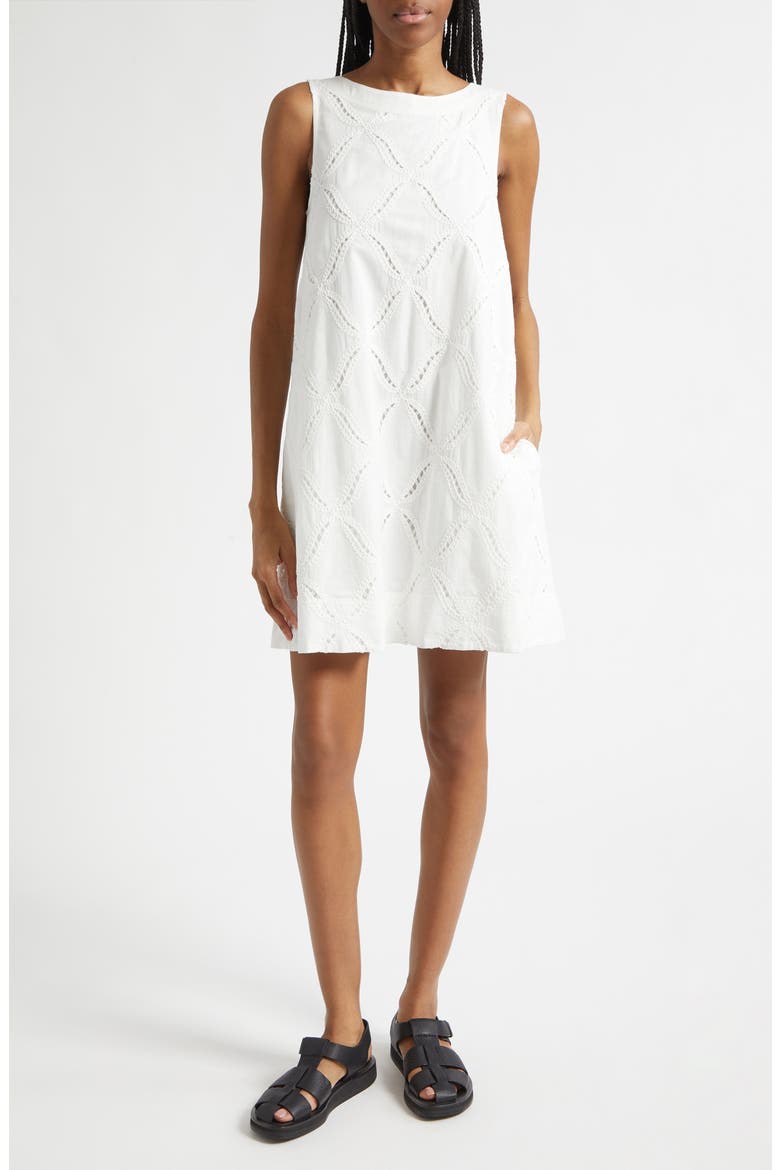 Alina Ladder Stitch Sleeveless A-Line Dress, Main, color, WHITE