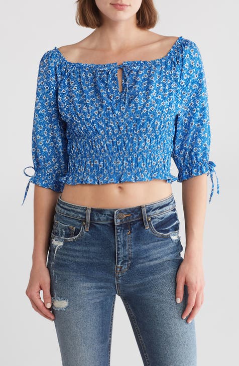 Floral Crop Peasant Top