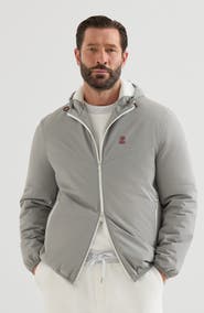 Brunello Cucinelli Bonded nylon hooded outerwear jacket with Thermore® padding and logo