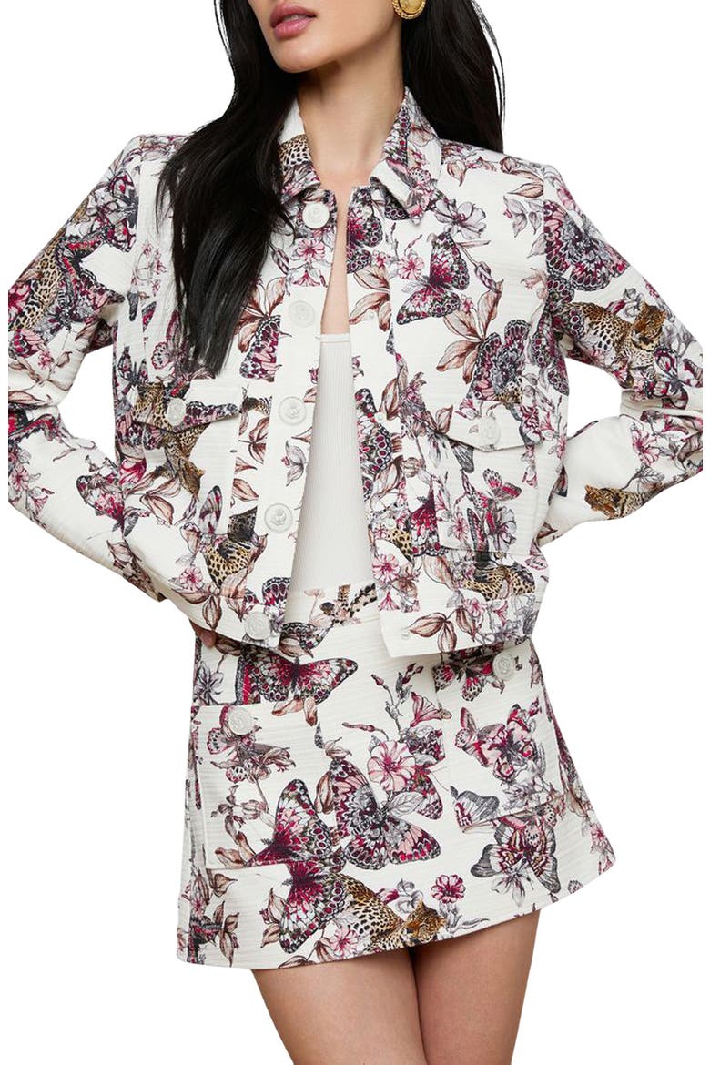 Nyx Print Crop Jacket, Main, color, WHITE MULTI LARGE BUTTERFLY