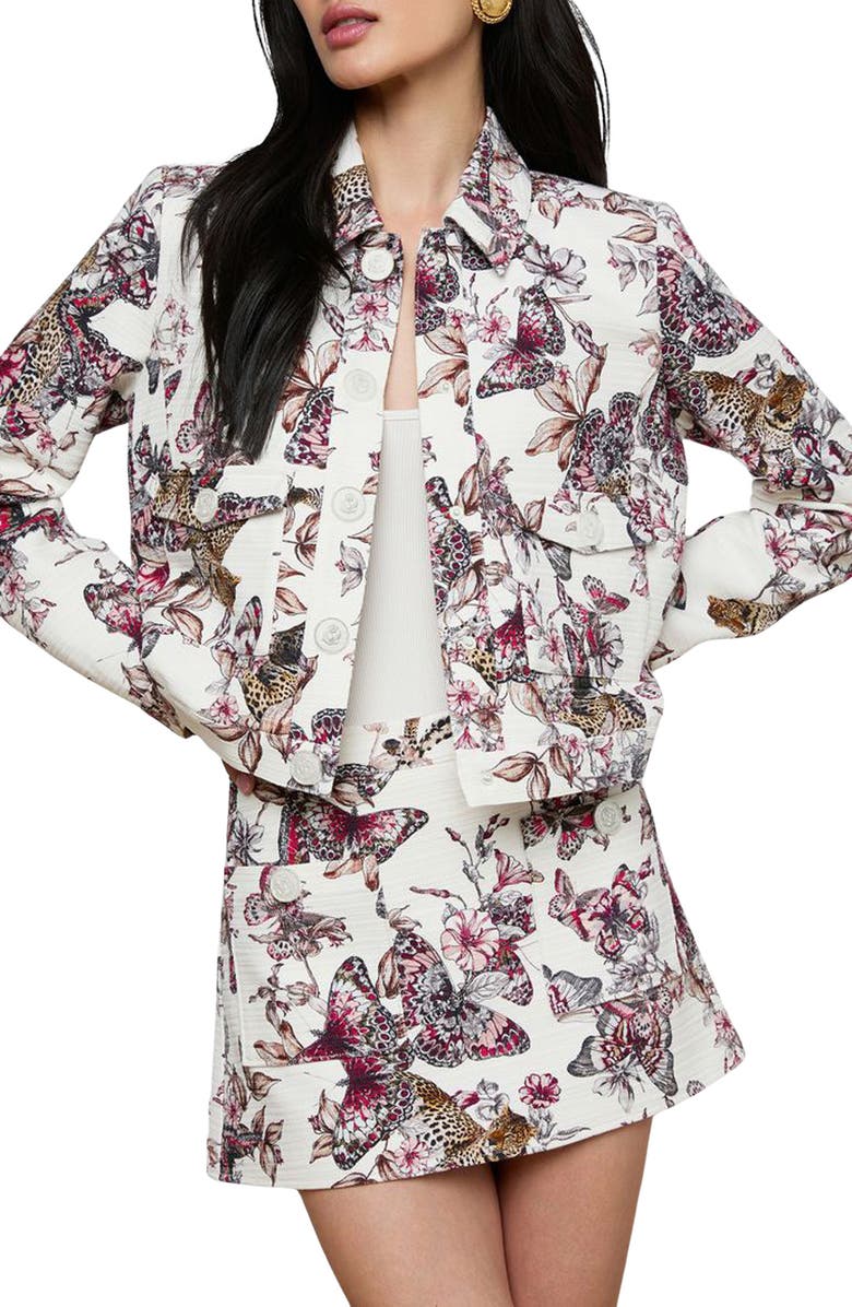 L'AGENCE Nyx Print Crop Jacket, Main, color, White Multi Large Butterfly
