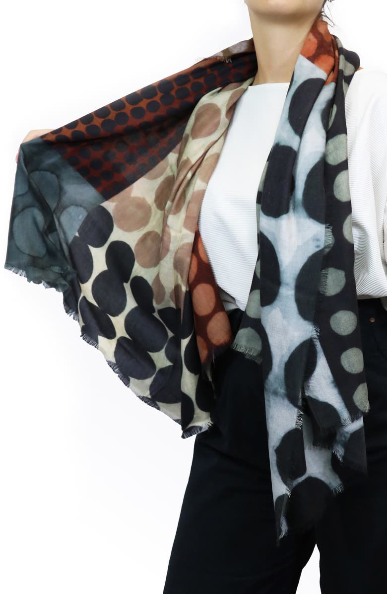 Nicoletta Rosi Reversible Dot Print Modal & Cashmere Fringe Scarf, Main, color,